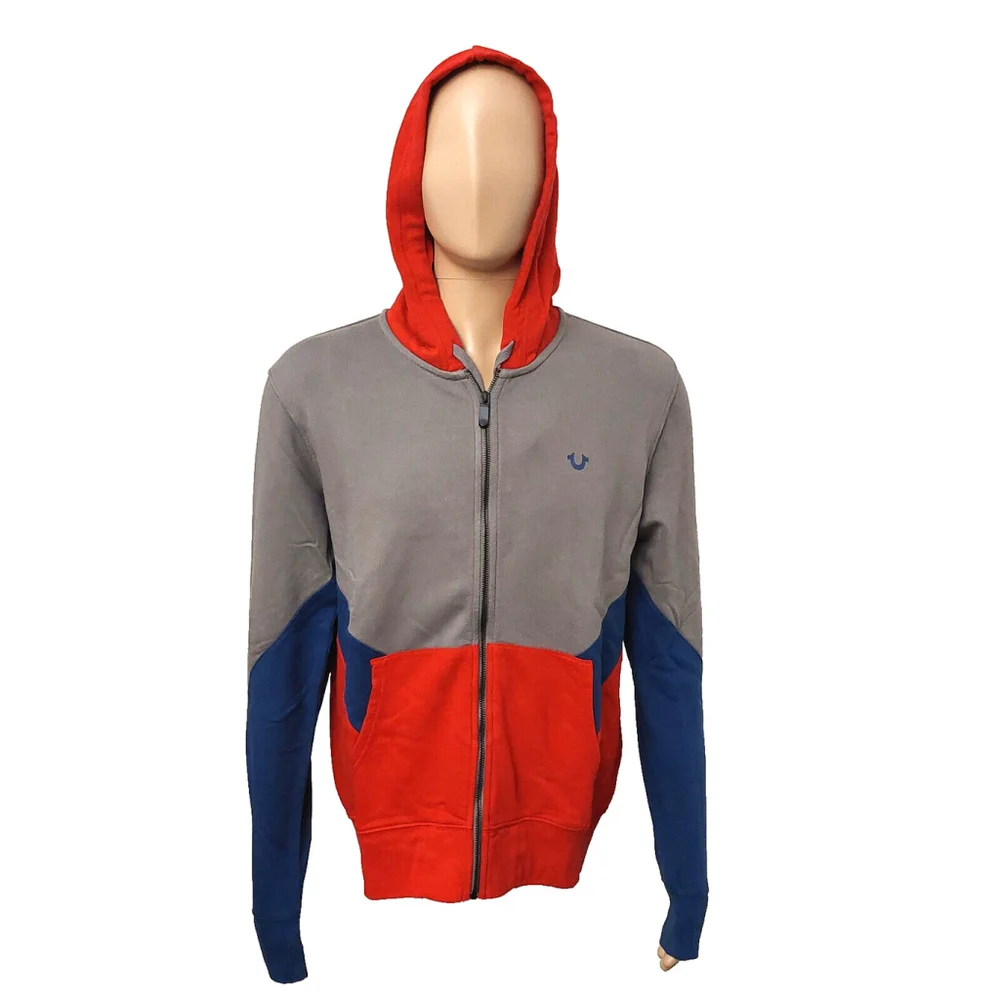 True Religion Brand Jeans Chevron Panel Zip Up Hoodie Sweatshirt Sz M NWT